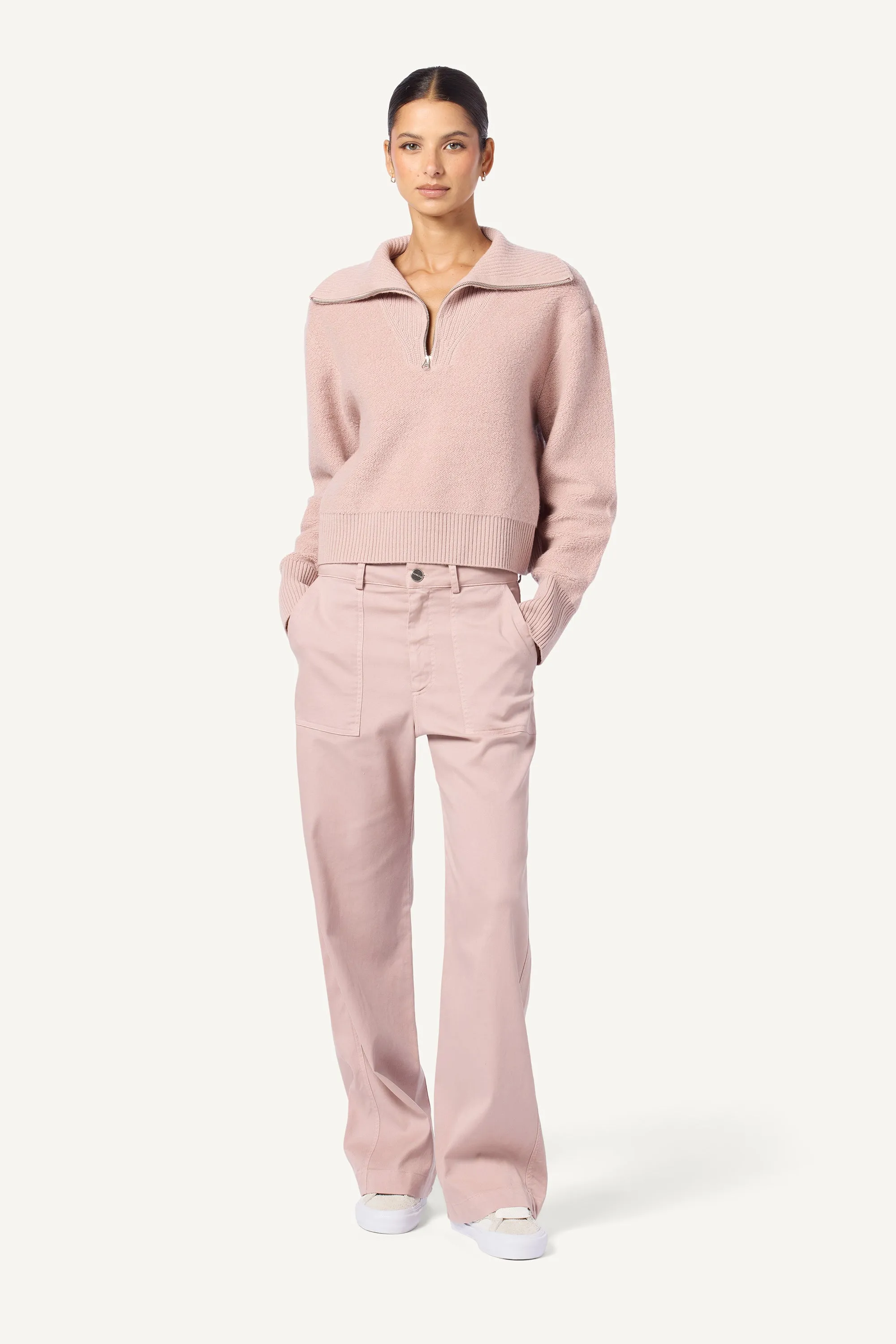 TINSLEY HALF ZIP CASHMERE PULLOVER | ADOBE ROSE