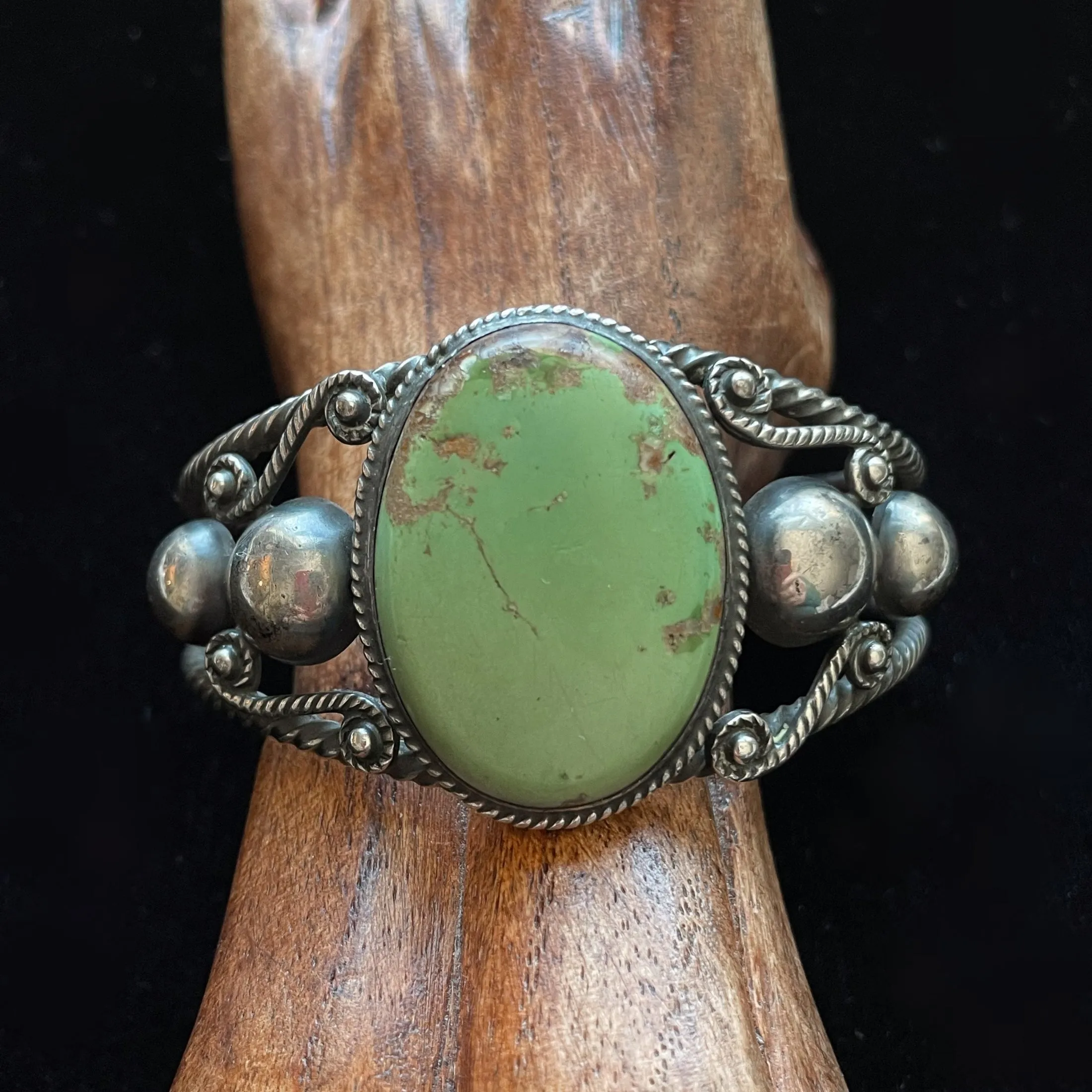 Vintage 40s Sterling Silver Green Turquoise Cuff Bracelet, Southwestern