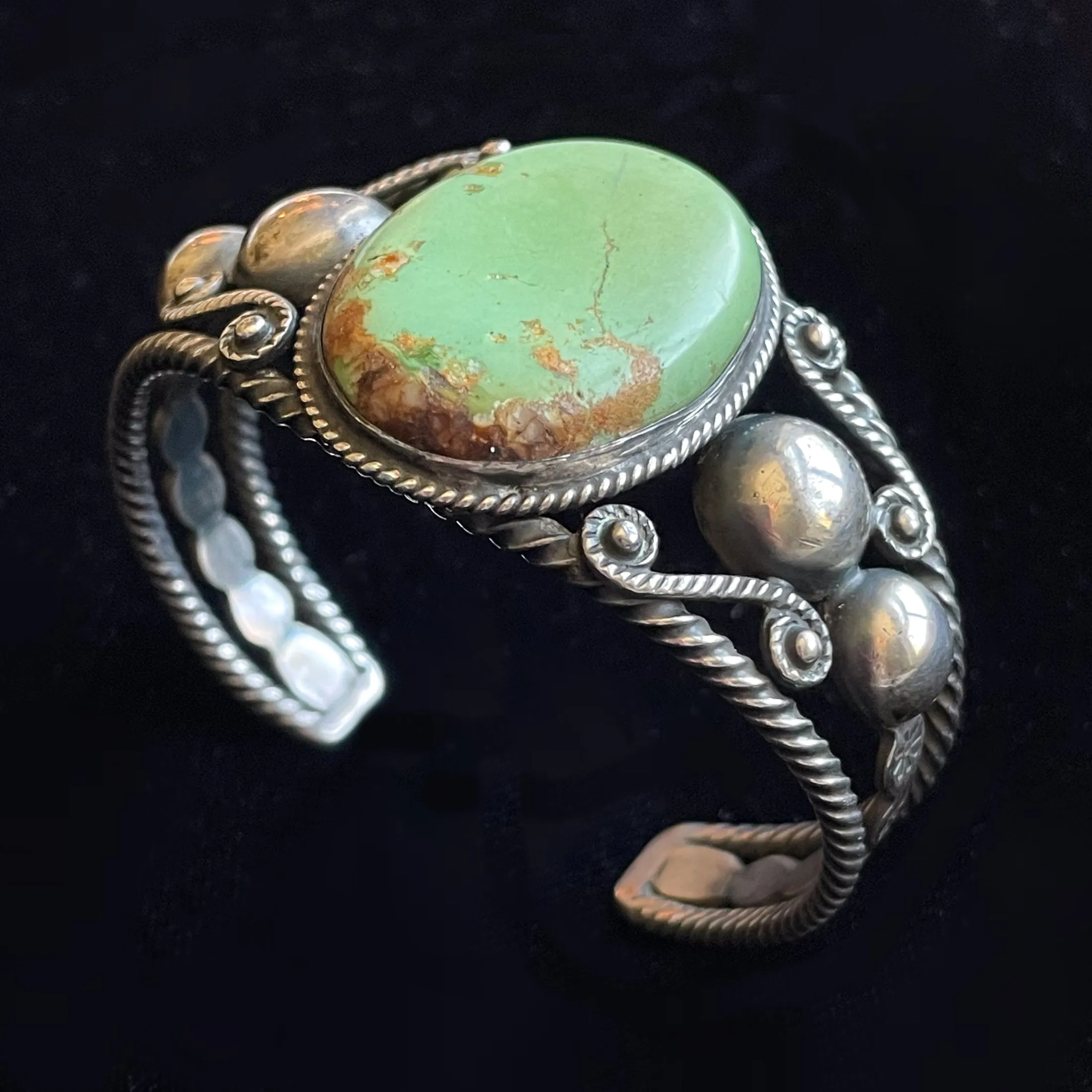 Vintage 40s Sterling Silver Green Turquoise Cuff Bracelet, Southwestern