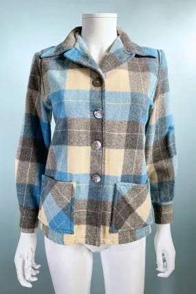 Vintage 40s/50s Wool 49er Jacket, Blue/Cream Grey Plaid XS/P