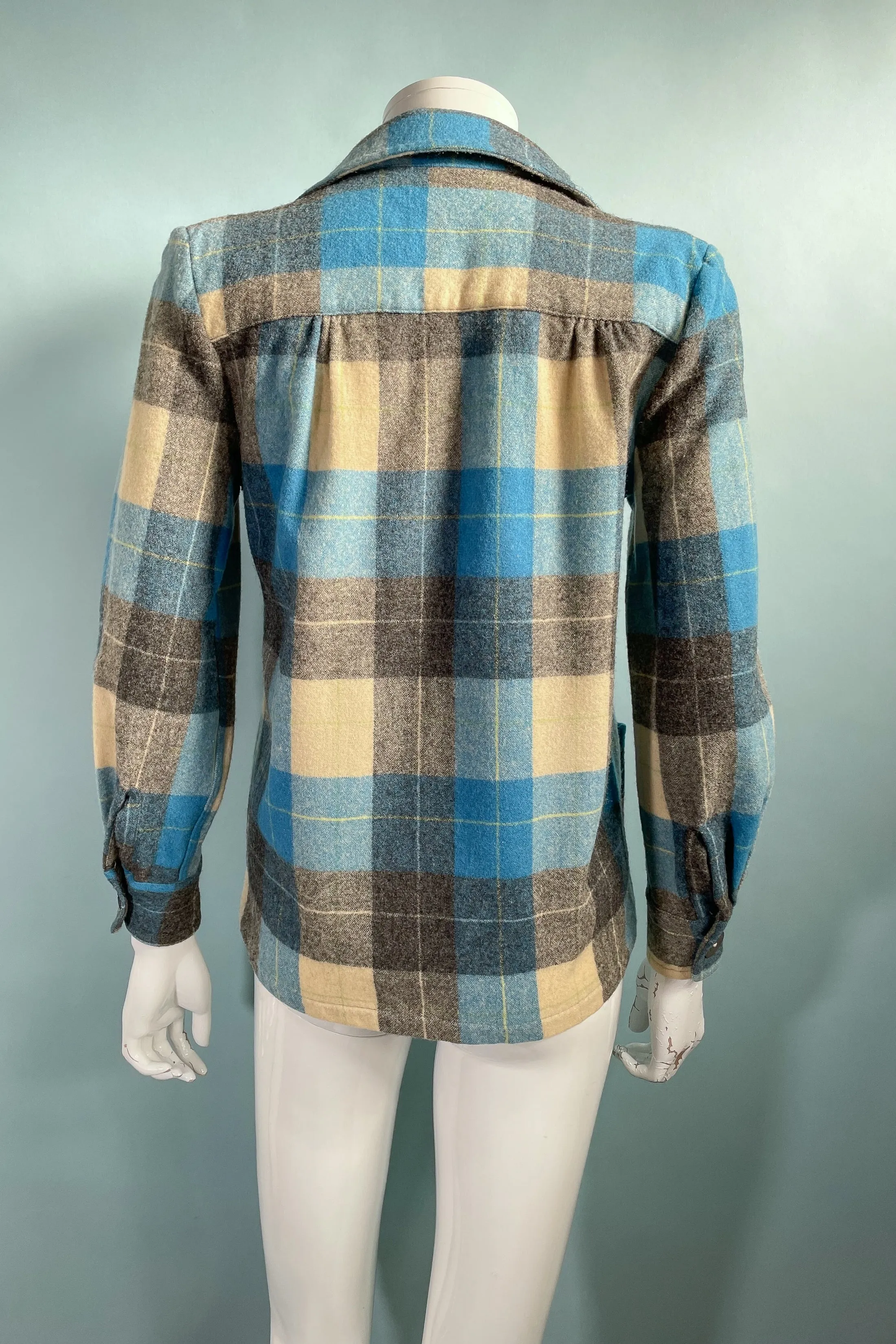 Vintage 40s/50s Wool 49er Jacket, Blue/Cream Grey Plaid XS/P