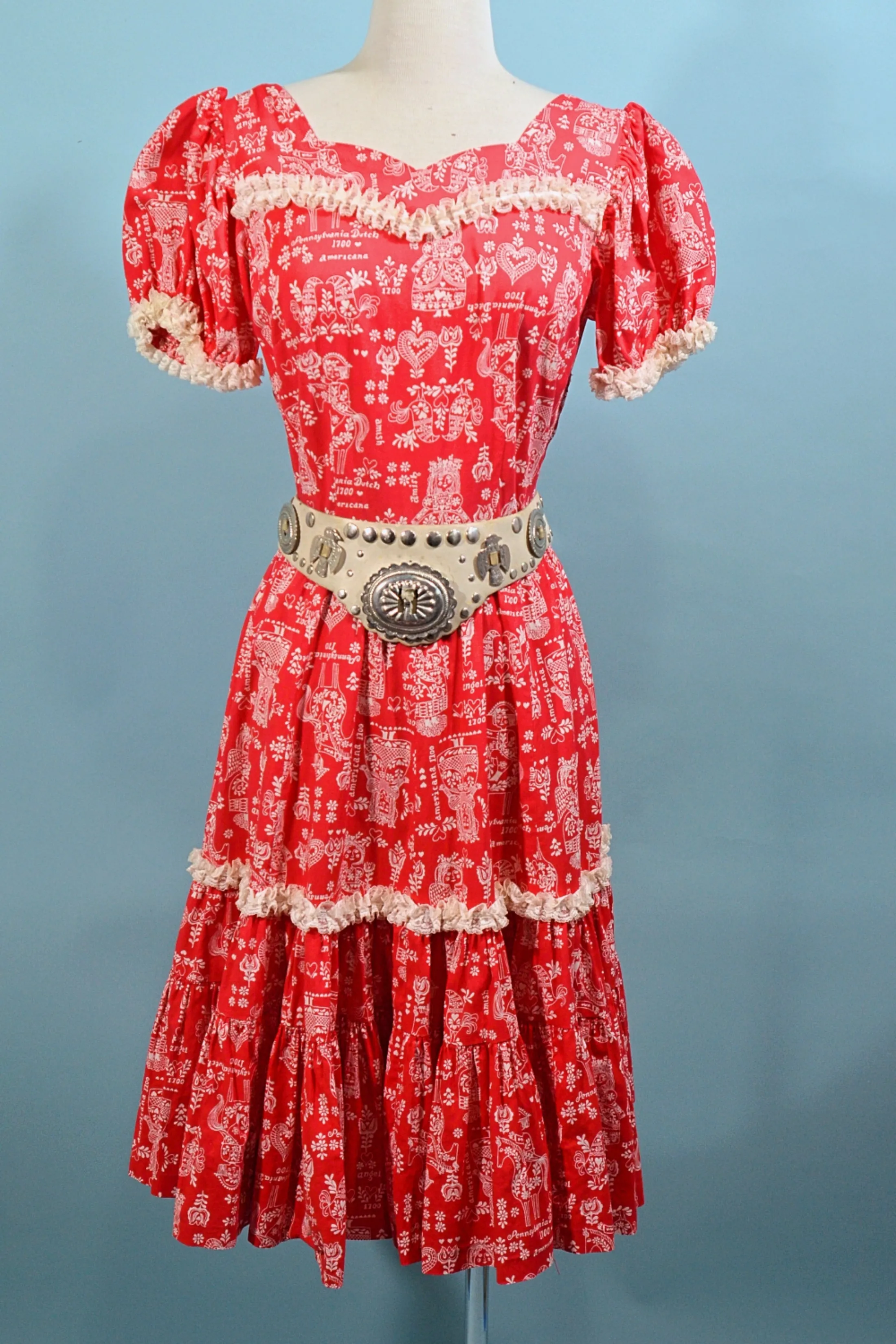 Vintage 50s Novelty Print Rockabilly Americana Square Dance Mini Dress M