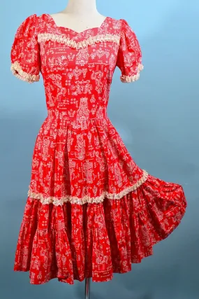 Vintage 50s Novelty Print Rockabilly Americana Square Dance Mini Dress M