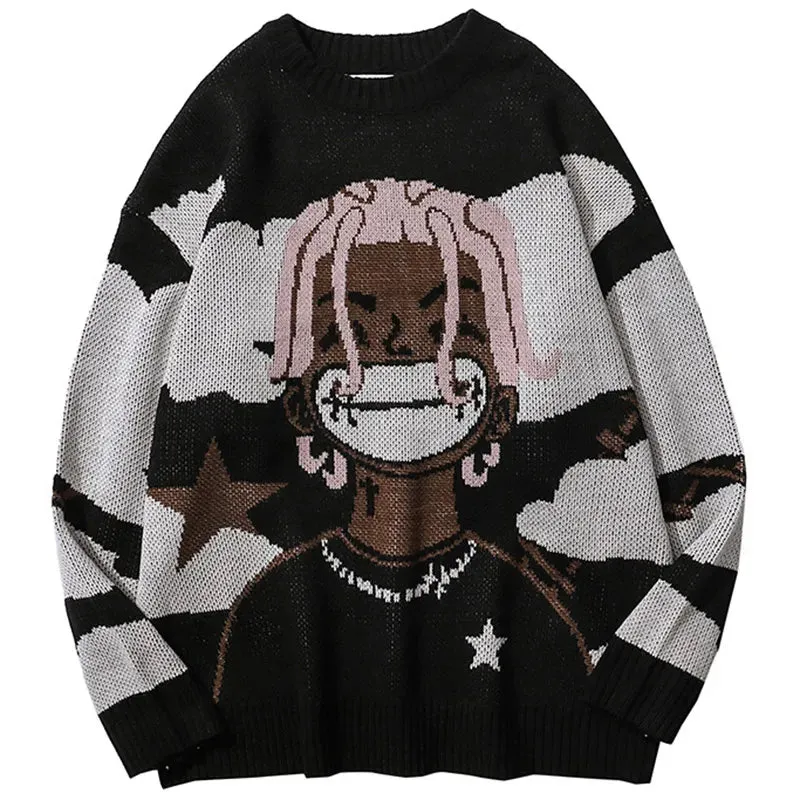 Vintage Cartoon Anime Knitted Sweater for Men