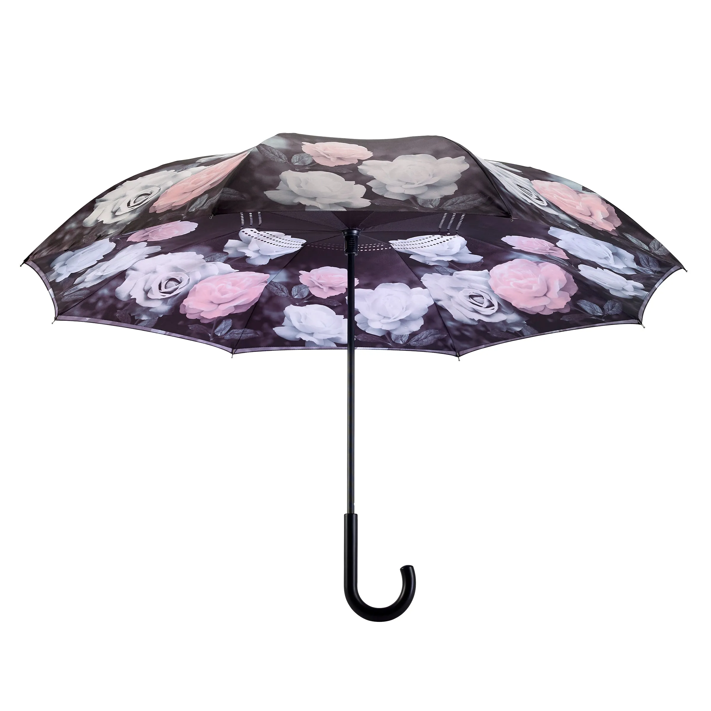 Vintage Roses Stick Umbrella Reverse Close