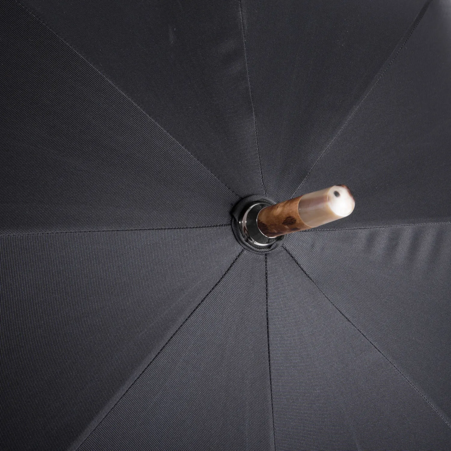 Walnut Solid-Stick Umbrella with Black Canopy