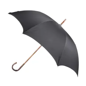 Walnut Solid-Stick Umbrella with Black Canopy