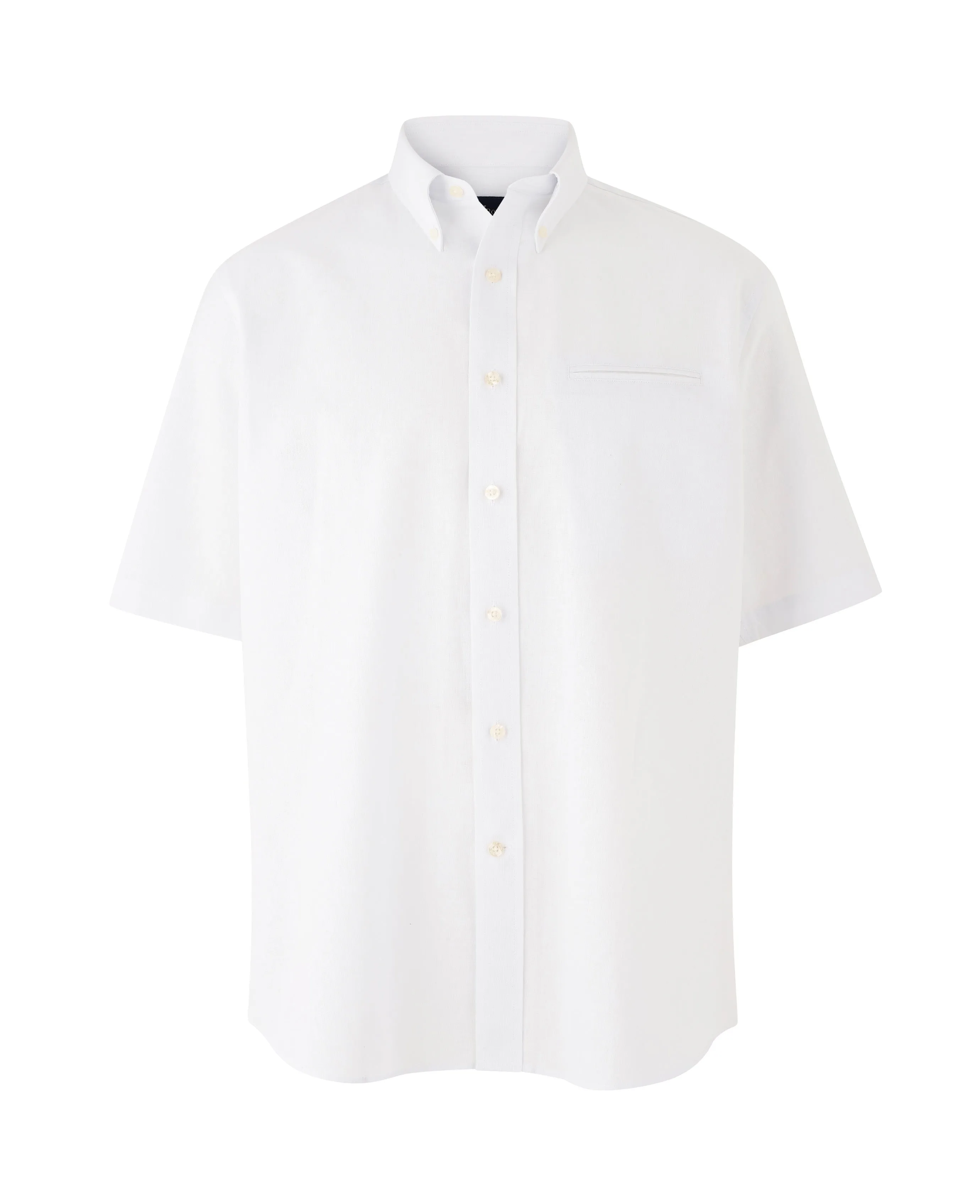 White Linen-Blend Classic Fit Short Sleeve Shirt