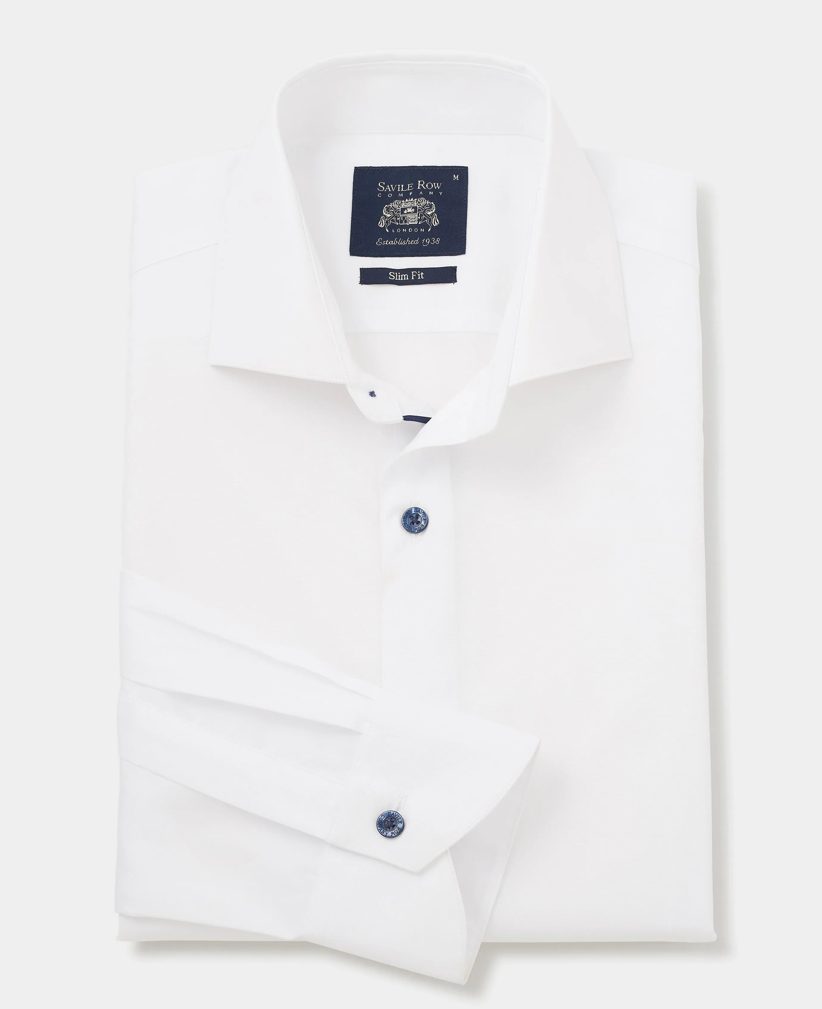 White Slim Fit Contrast Button Smart-Casual Shirt - Single Cuff