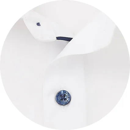 White Slim Fit Contrast Button Smart-Casual Shirt - Single Cuff