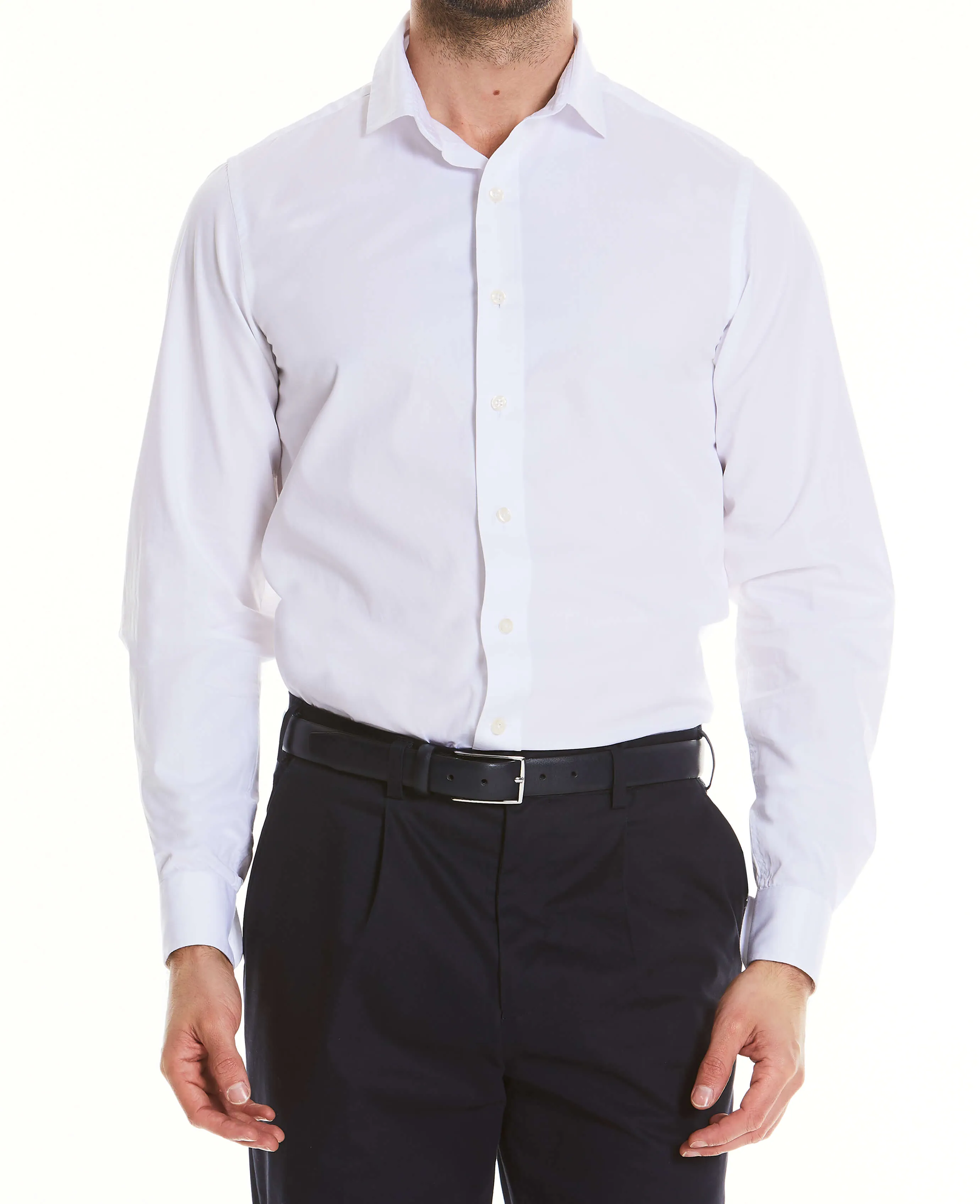 White Twill Slim Fit Shirt in Shorter Length