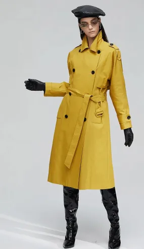 Windbreaker Women Cotton Washed Long Double-breasted Trench Coat