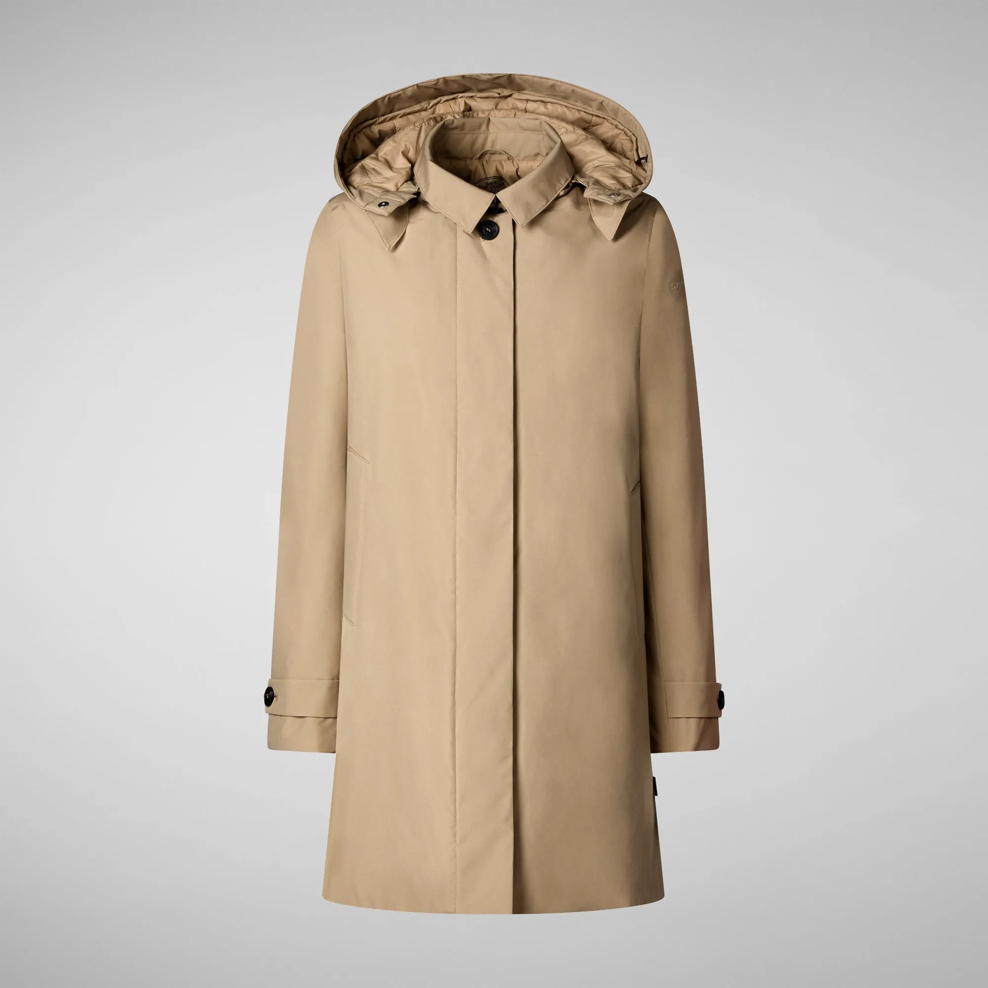 Woman's hooded coat Embie in stardust beige