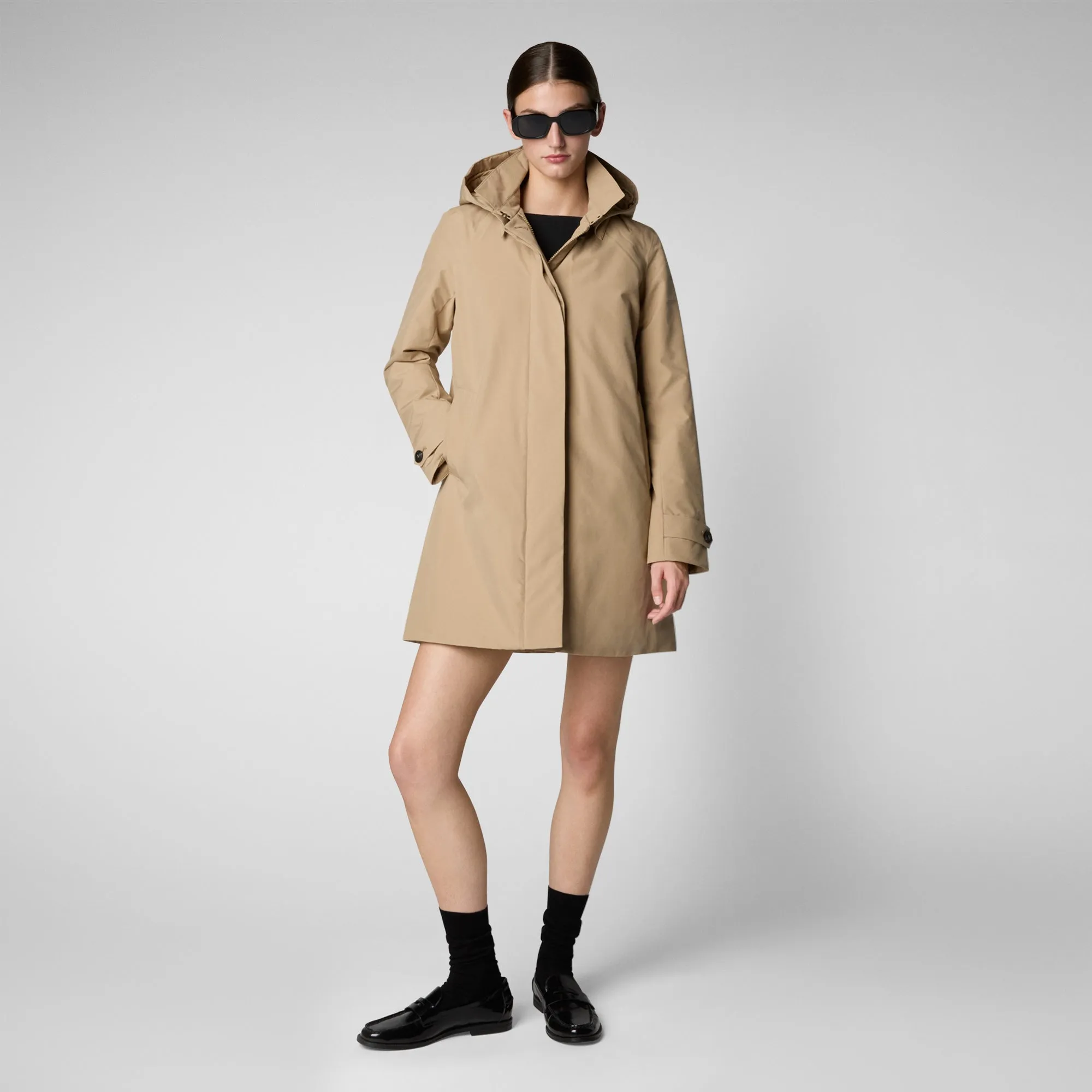 Woman's hooded coat Embie in stardust beige