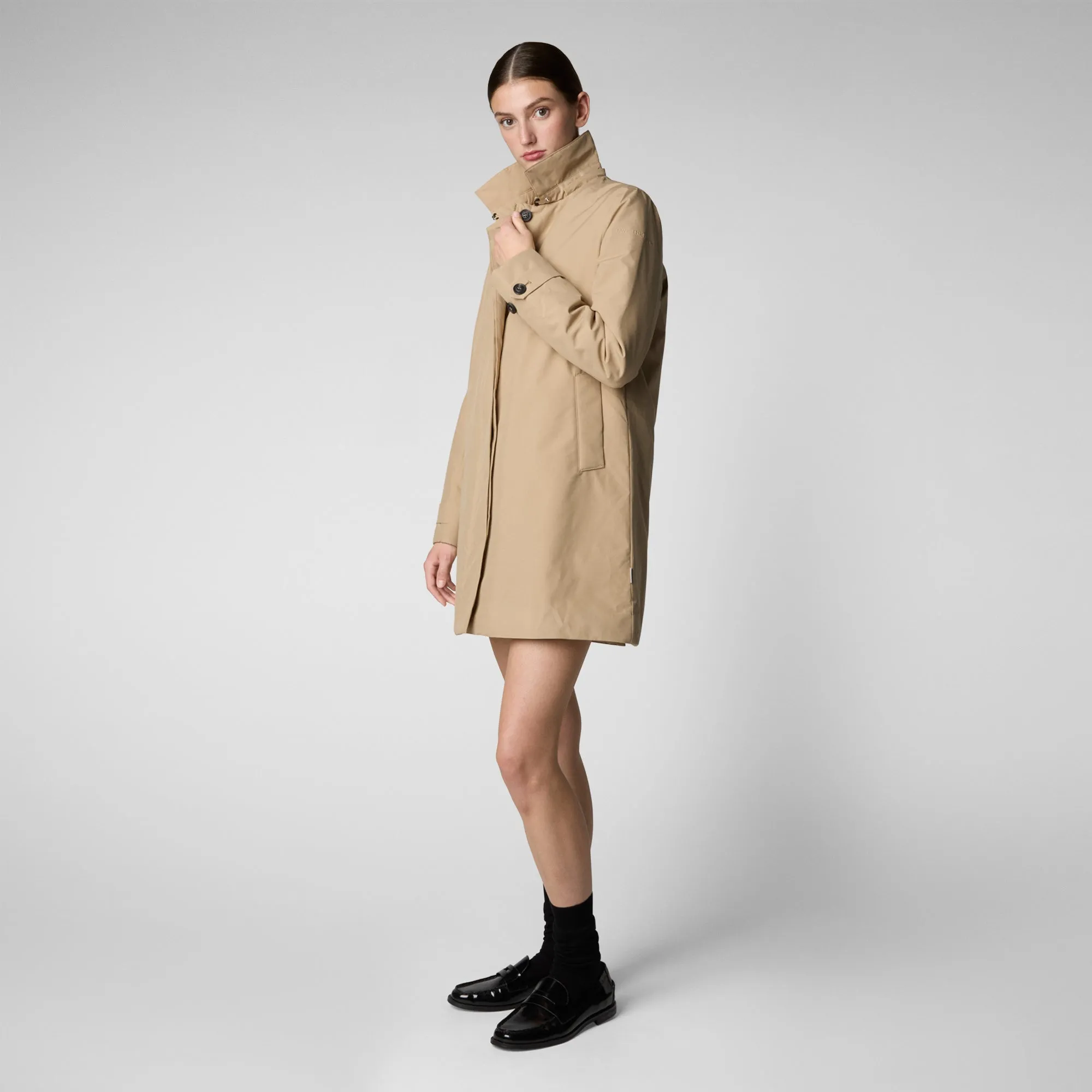 Woman's hooded coat Embie in stardust beige