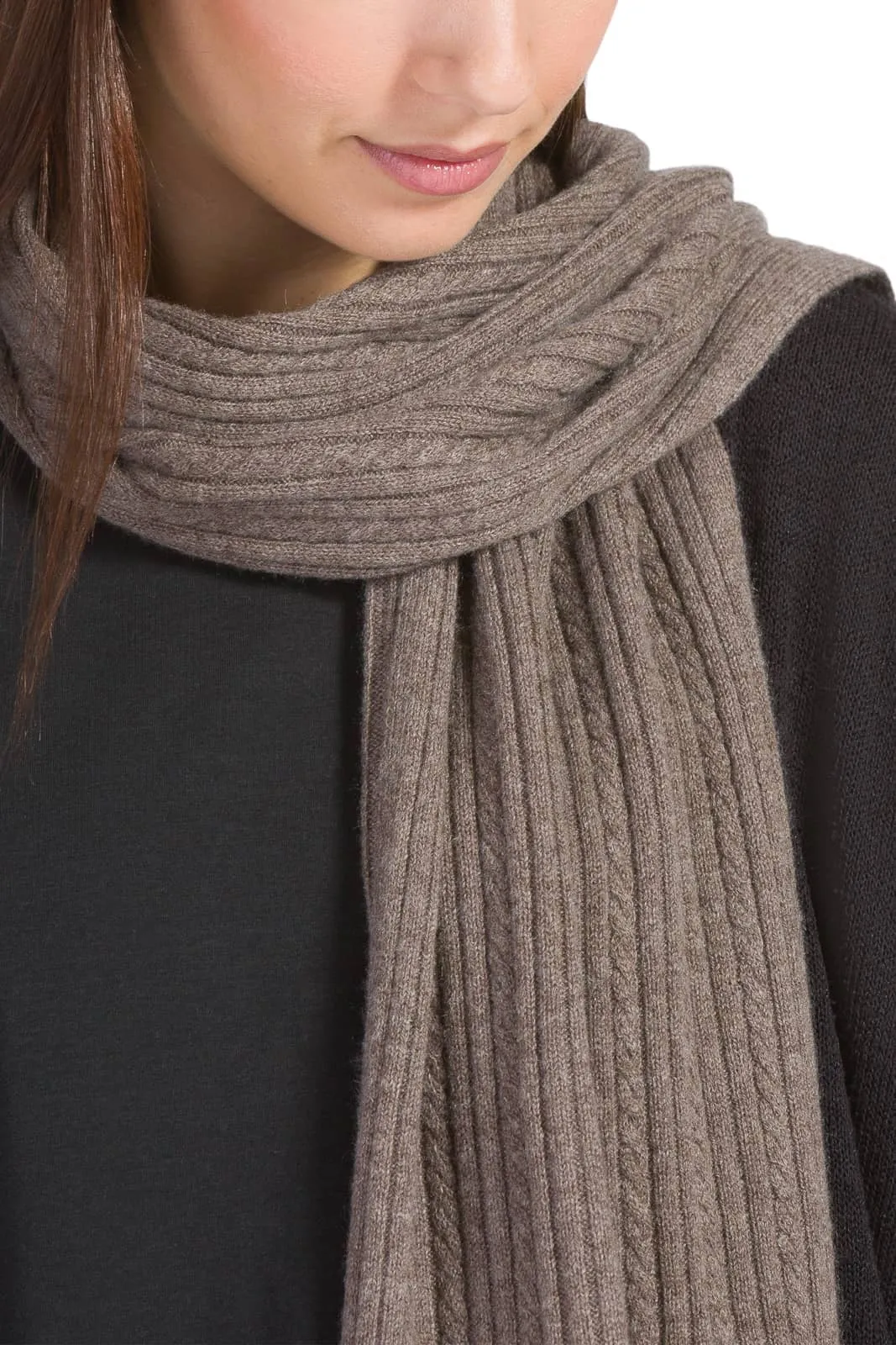 Women's 100% Cashmere Cable Knit Scarf with Gift Box