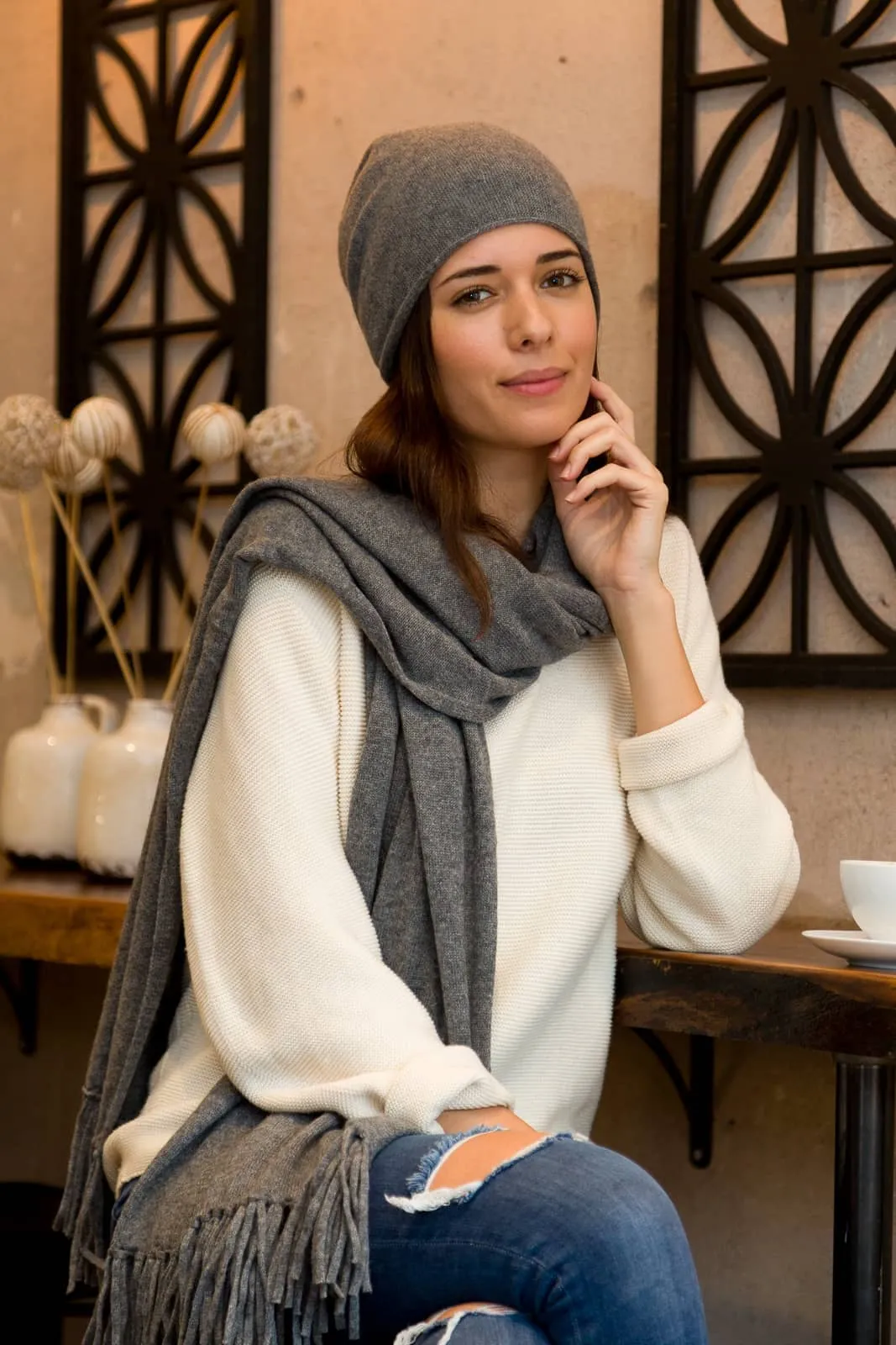 Women's 100% Cashmere Slouchy Beanie Hat