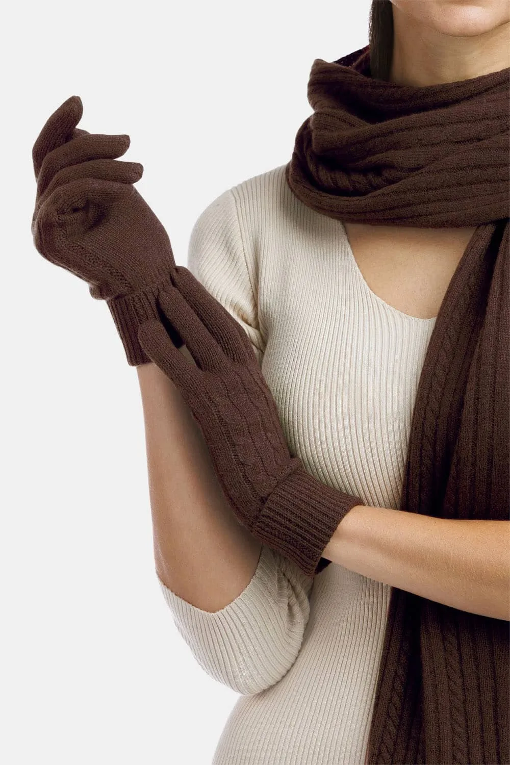 Women's 100% Pure Cashmere Cable Knit Gloves