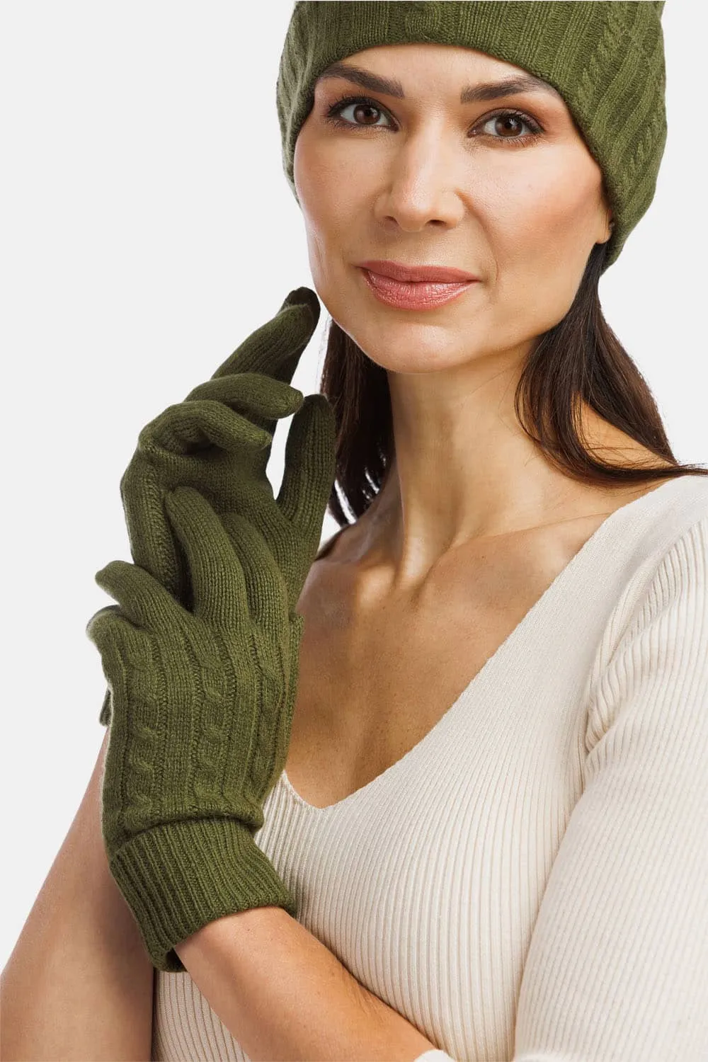 Women's 100% Pure Cashmere Cable Knit Gloves