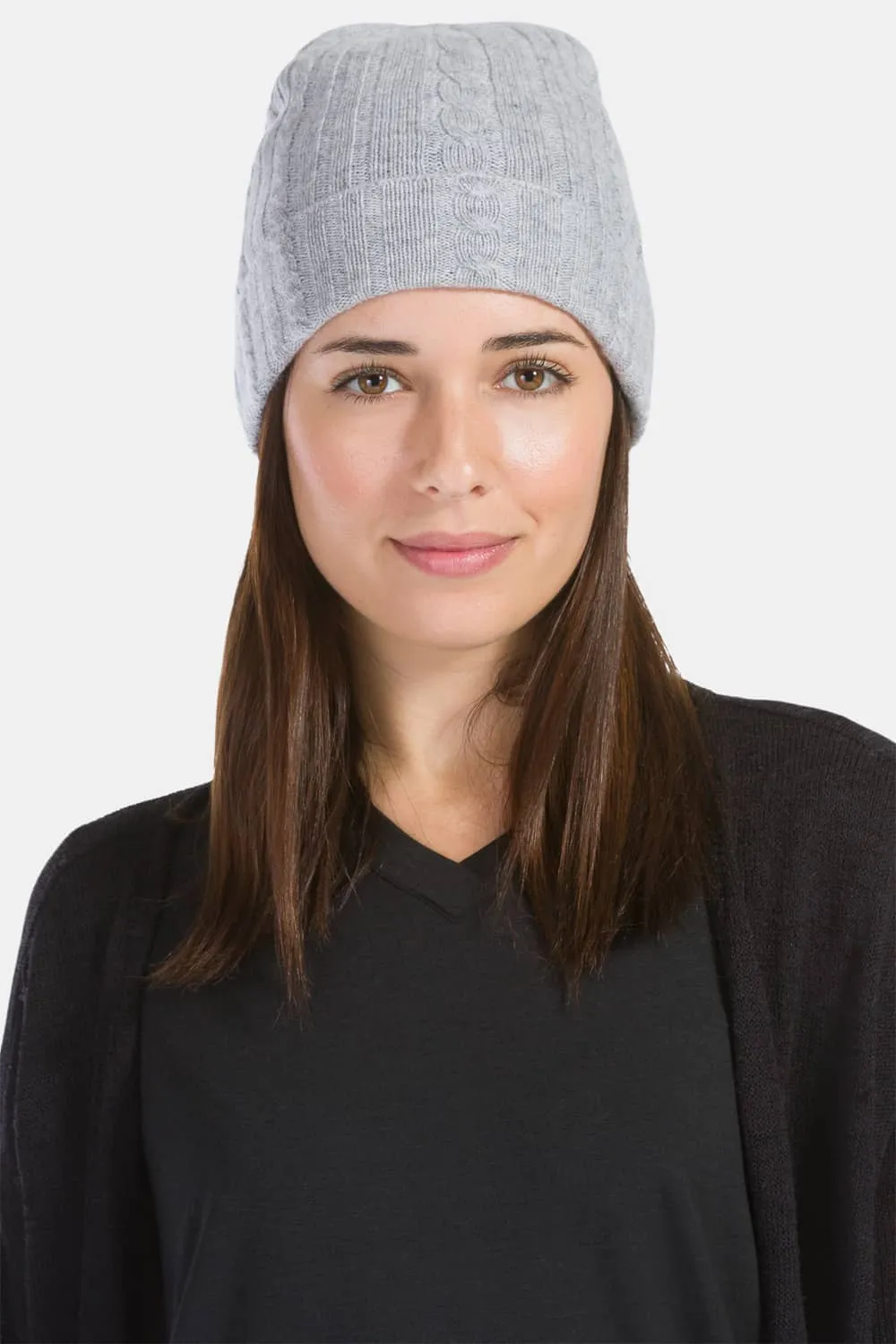 Women's 100% Pure Cashmere Cable Knit Hat