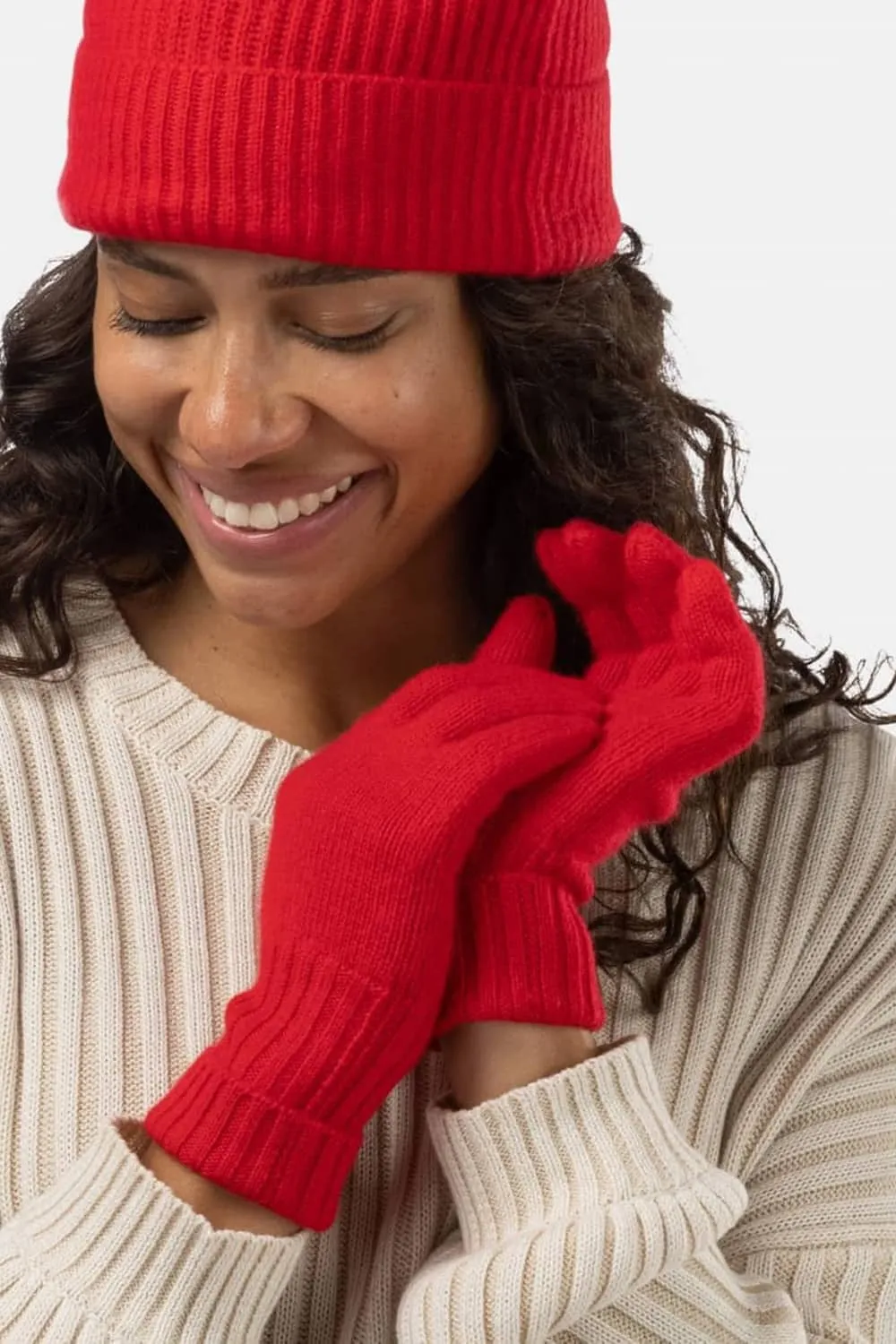 Women's 100% Pure Cashmere Gloves with Ribbed Cuff