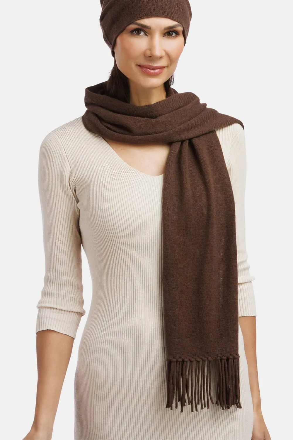 Women's 100% Pure Cashmere Knit Scarf with Fringe and Gift Box