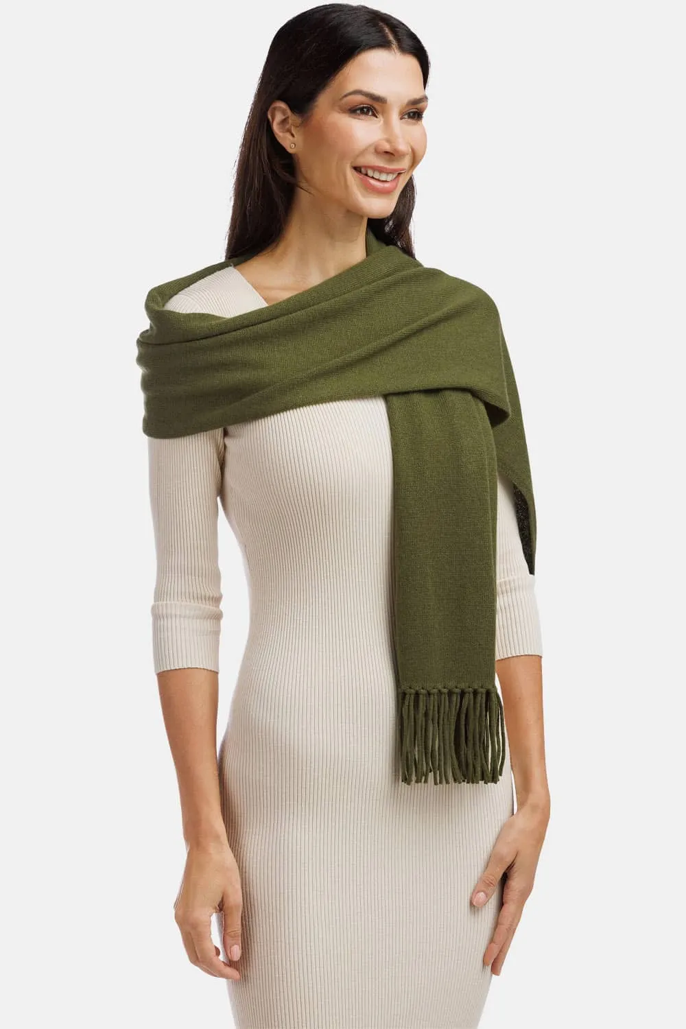 Women's 100% Pure Cashmere Knit Scarf with Fringe and Gift Box