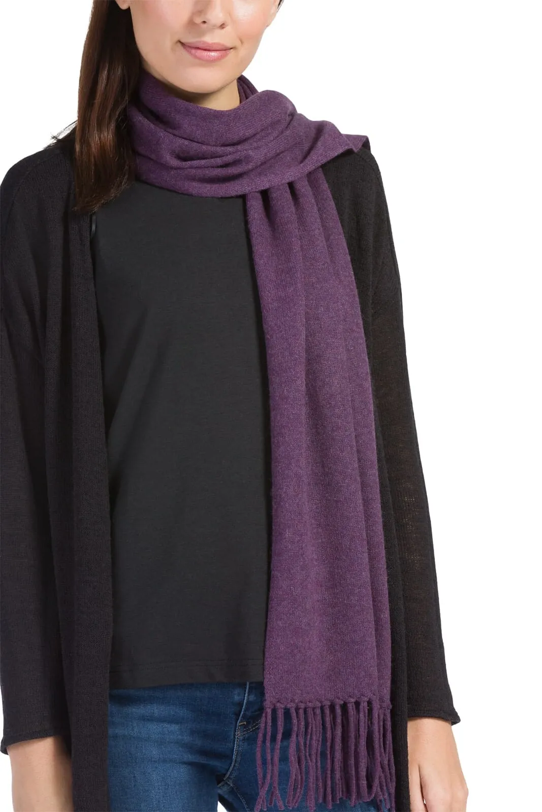 Women's 100% Pure Cashmere Knit Scarf with Fringe and Gift Box