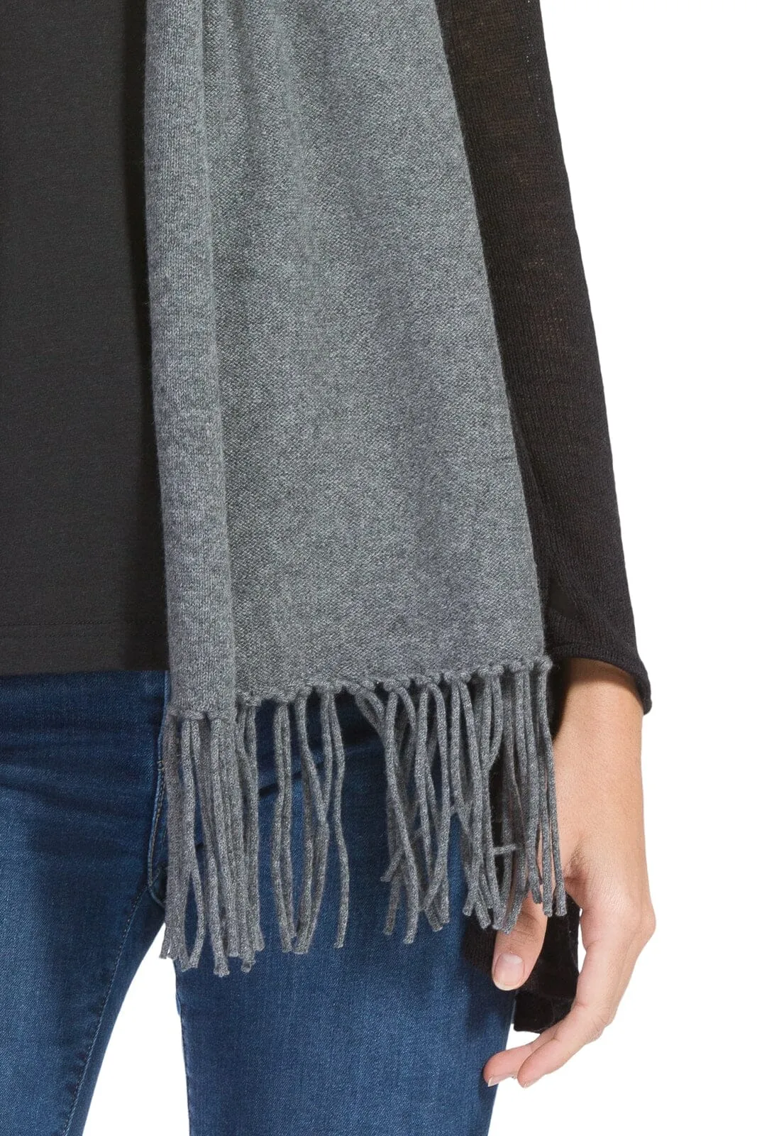 Women's 100% Pure Cashmere Knit Scarf with Fringe and Gift Box