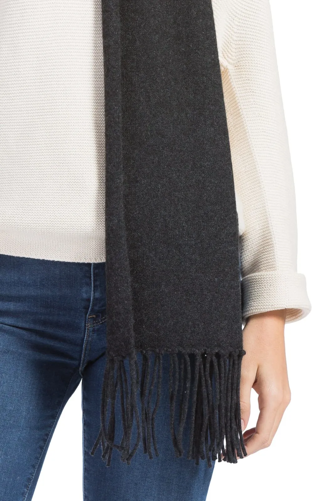 Women's 100% Pure Cashmere Knit Scarf with Fringe and Gift Box