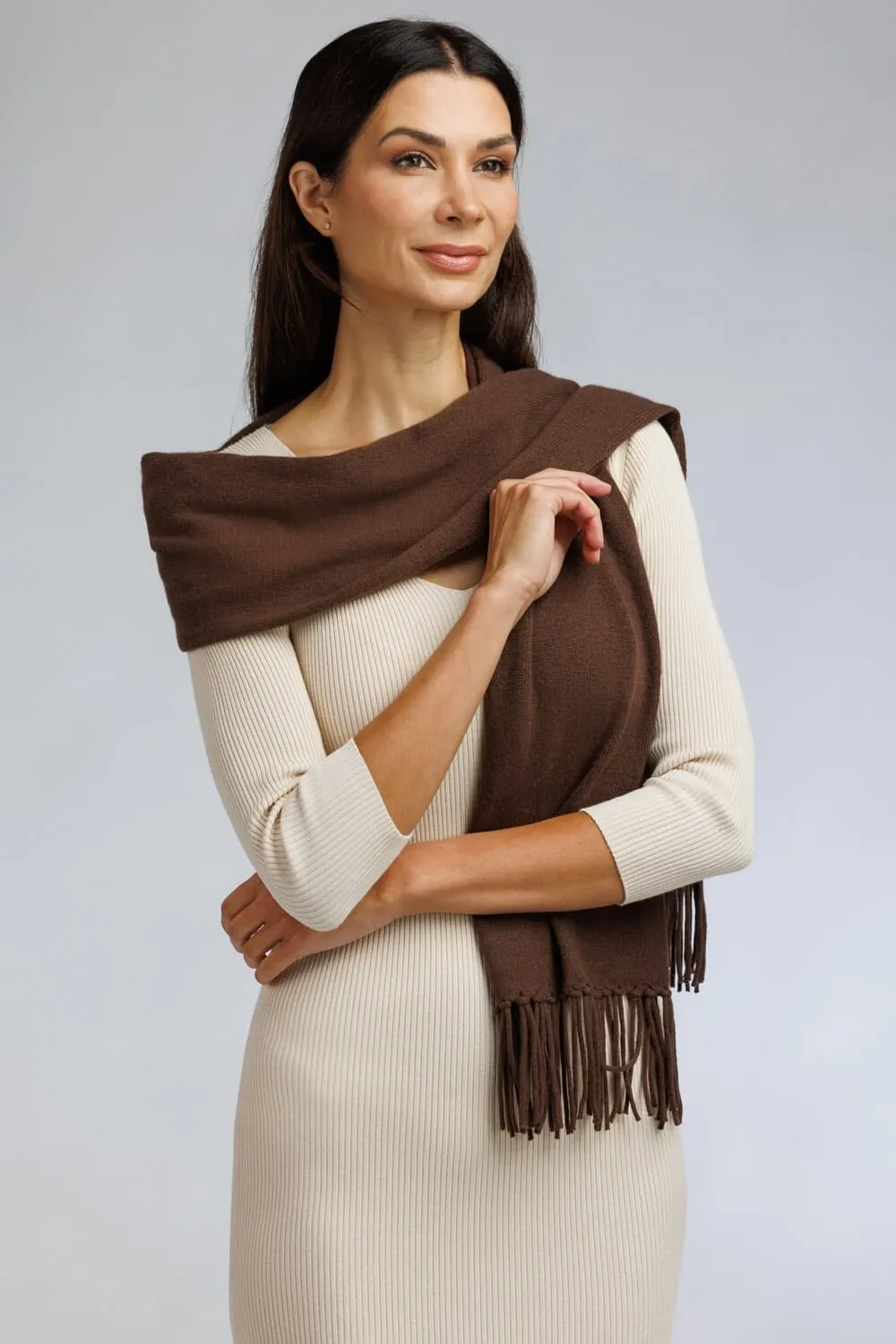 Women's 100% Pure Cashmere Knit Scarf with Fringe and Gift Box