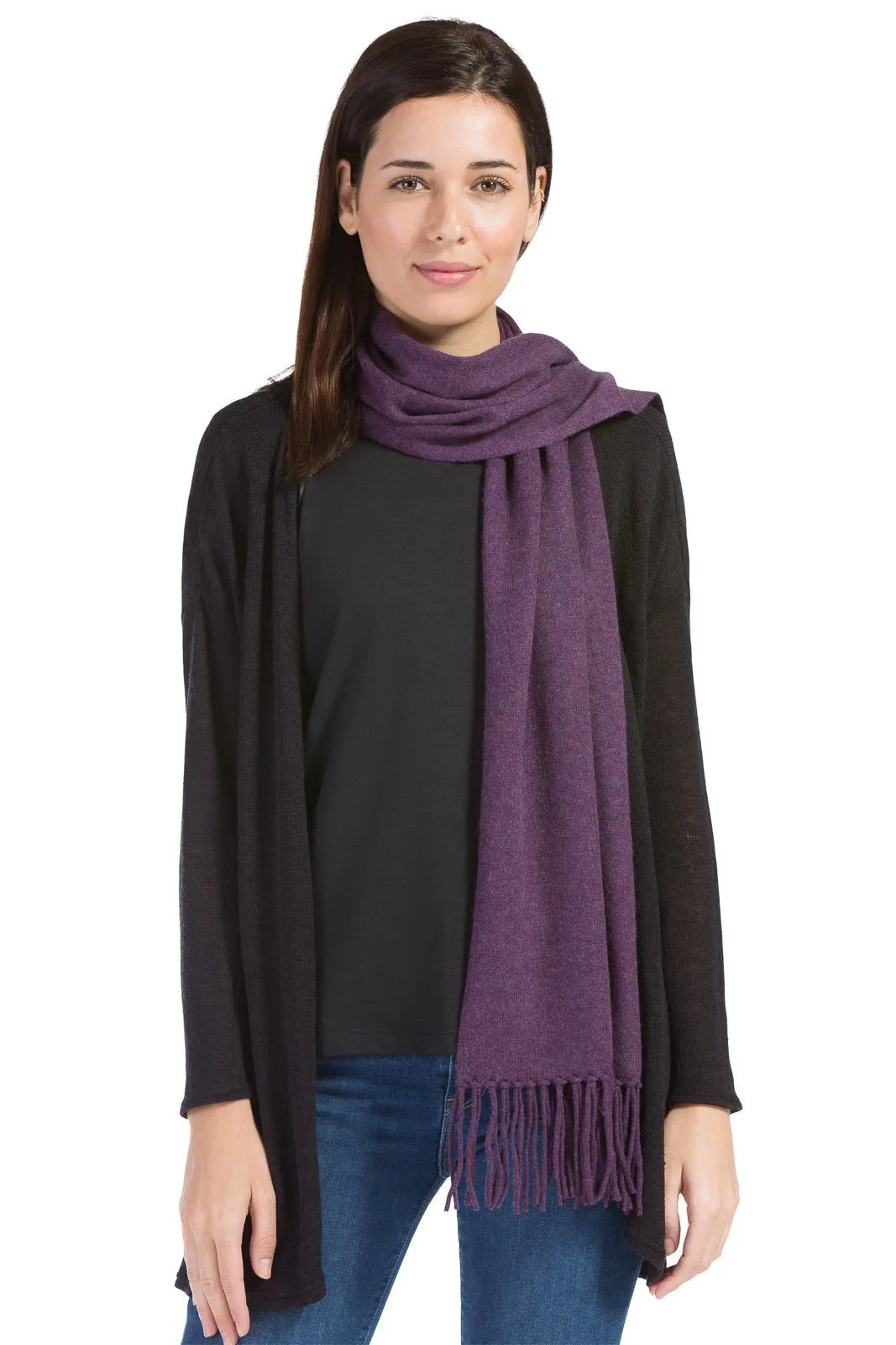 Women's 100% Pure Cashmere Knit Scarf with Fringe and Gift Box