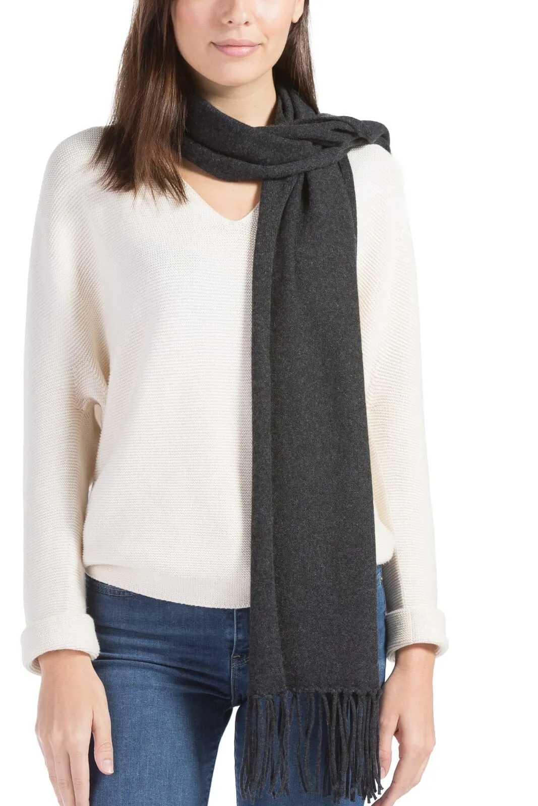 Women's 100% Pure Cashmere Knit Scarf with Fringe and Gift Box