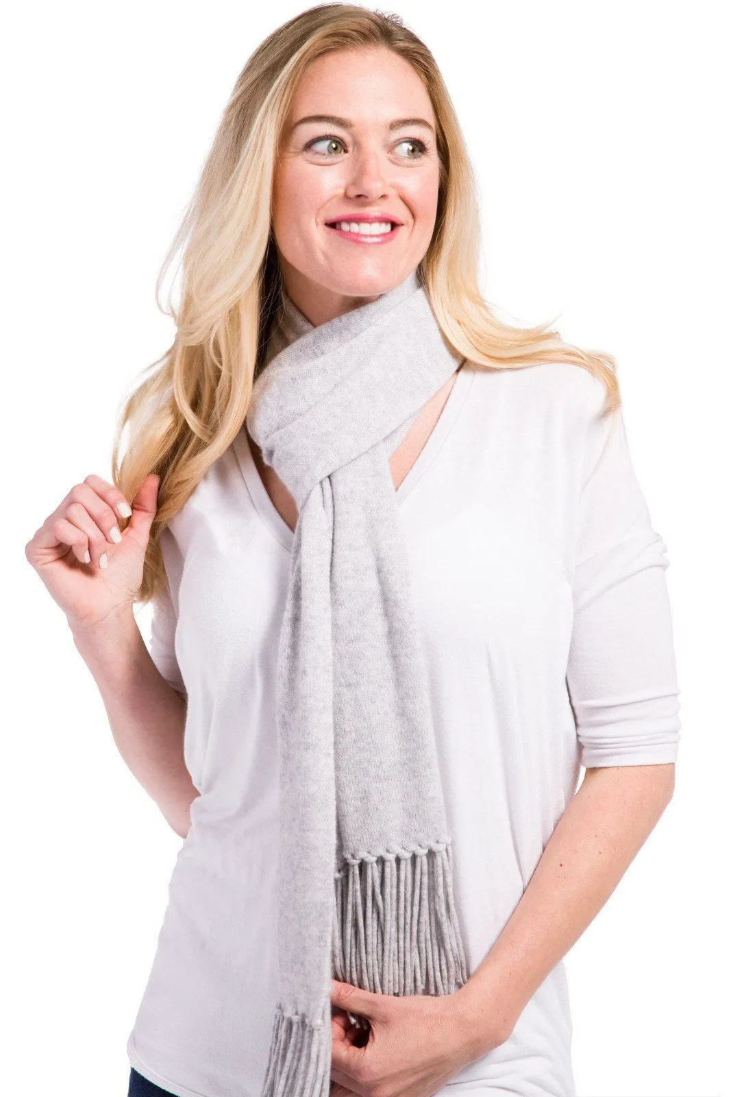 Women's 100% Pure Cashmere Knit Scarf with Fringe and Gift Box