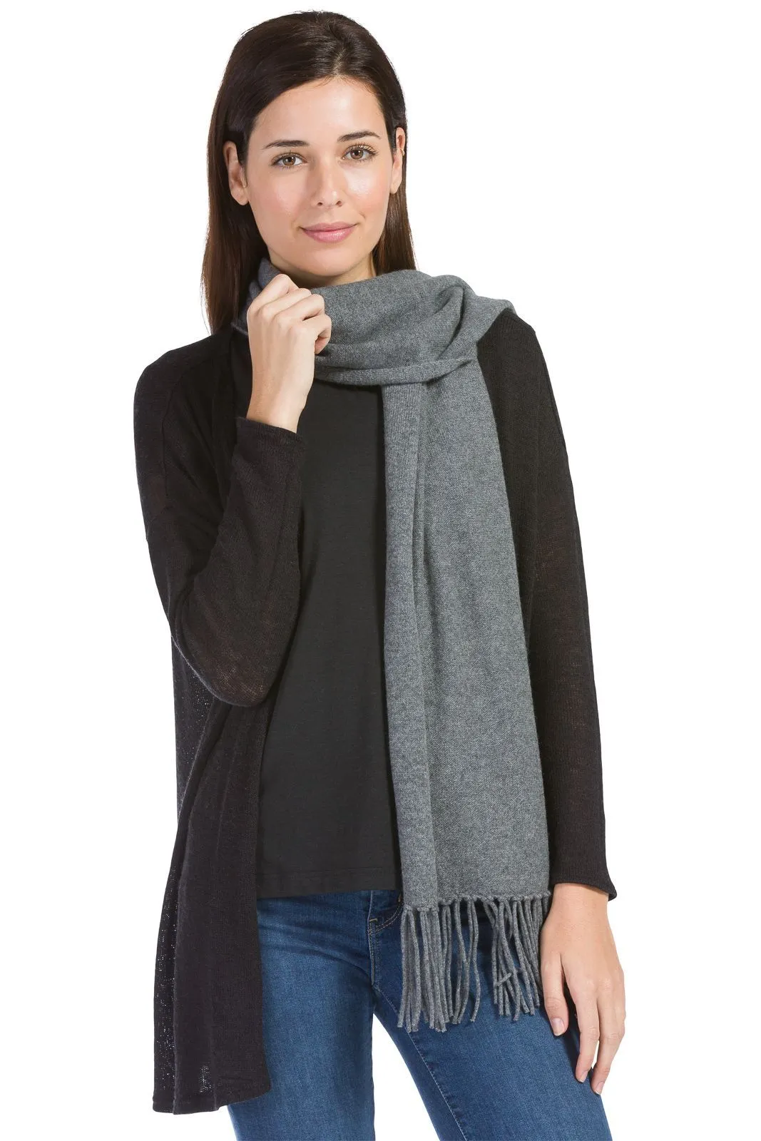 Women's 100% Pure Cashmere Knit Scarf with Fringe and Gift Box