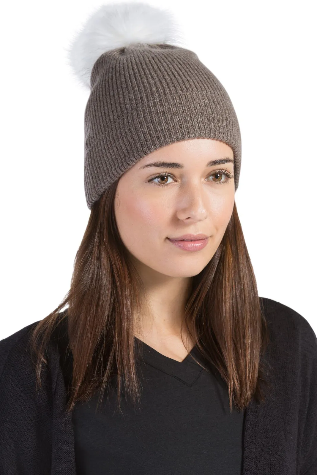 Women's 100% Pure Cashmere Pom Beanie Hat