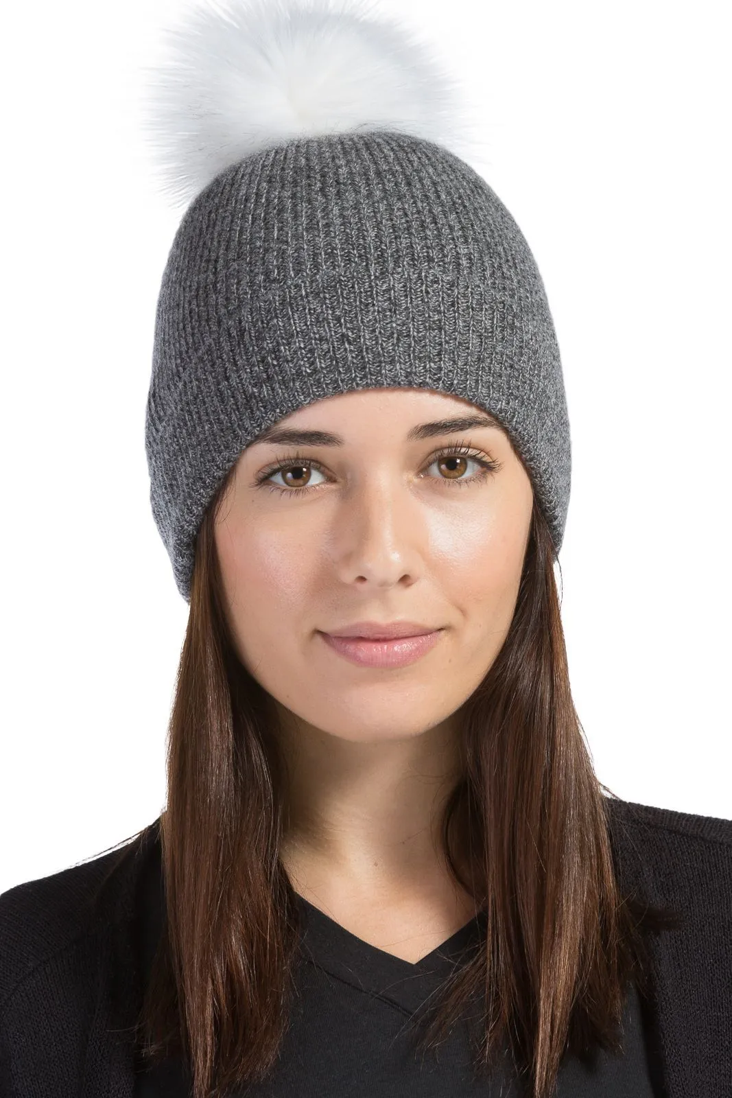 Women's 100% Pure Cashmere Pom Beanie Hat