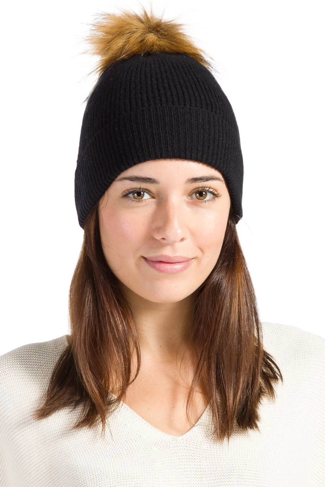 Women's 100% Pure Cashmere Pom Beanie Hat