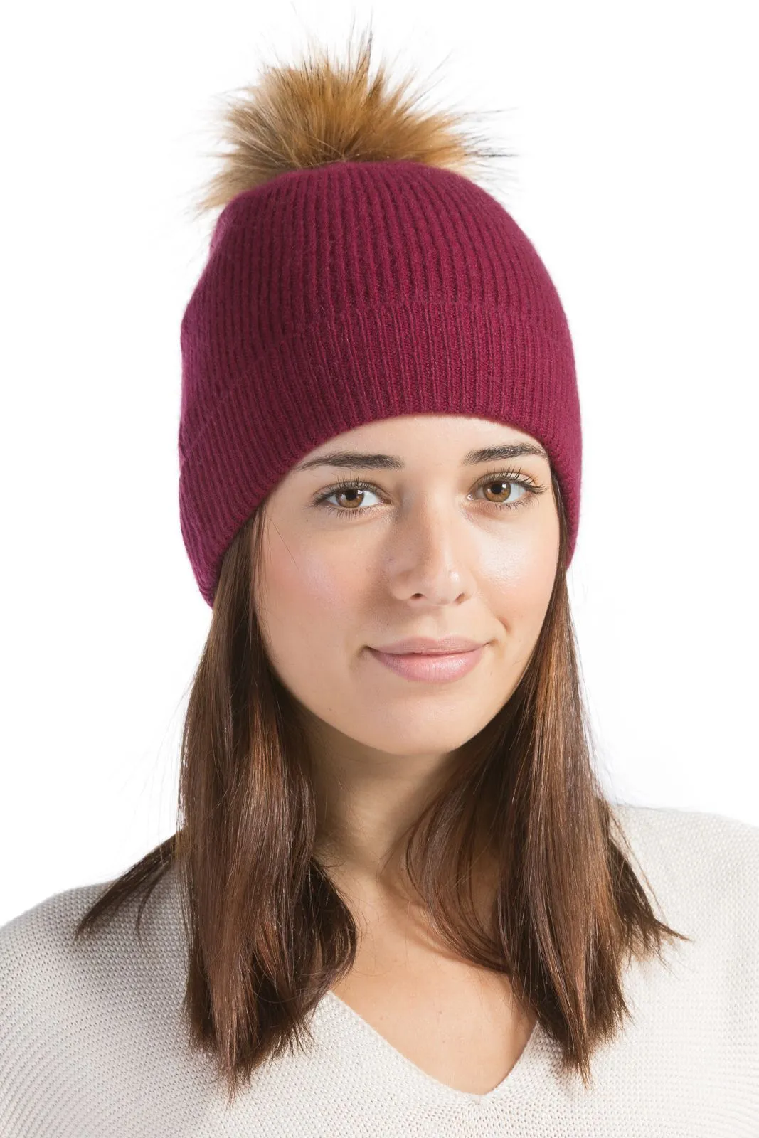 Women's 100% Pure Cashmere Pom Beanie Hat