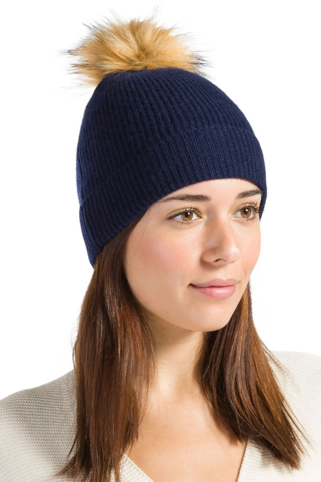 Women's 100% Pure Cashmere Pom Beanie Hat