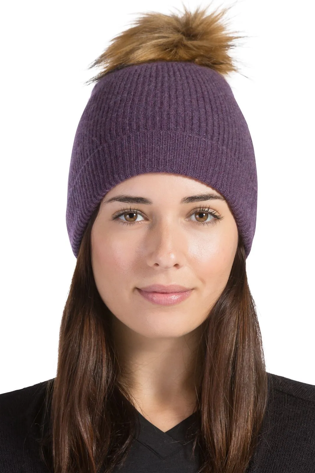 Women's 100% Pure Cashmere Pom Beanie Hat