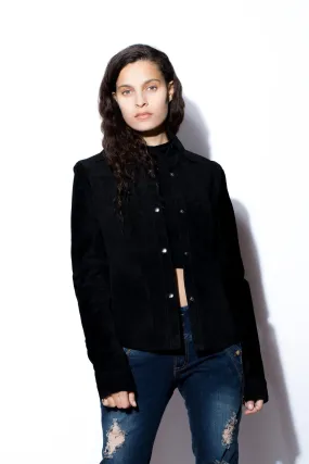 Women's Black Suede Snap Shirt