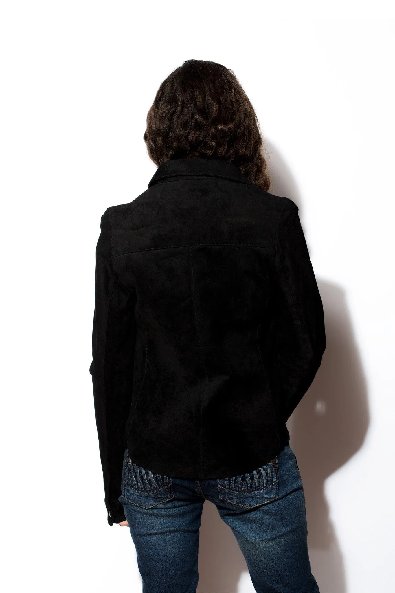 Women's Black Suede Snap Shirt