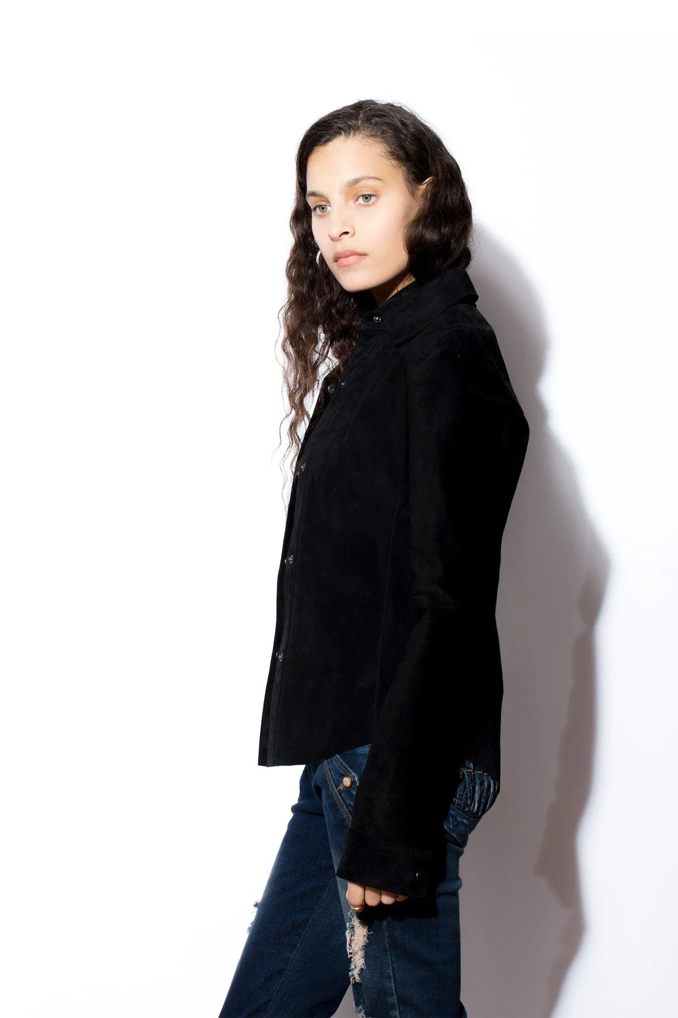 Women's Black Suede Snap Shirt