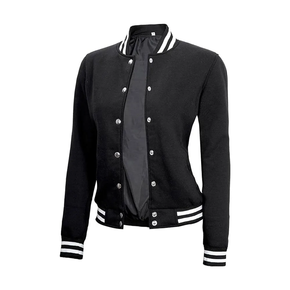 Women's Letterman Highschool Black Varsity Jacket