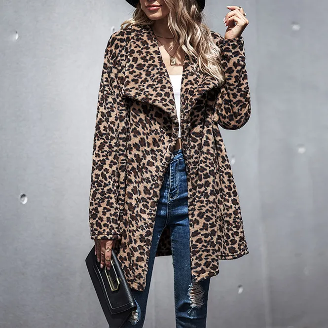 Women's mid-length leopard print coat