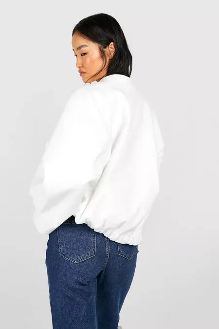 WOOL LOOK OVERSIZED BOMBER JACKET WHITE